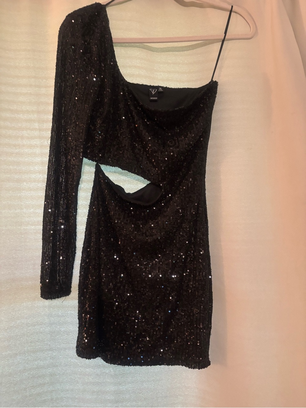 Windsor Black One-Shoulder Sequin Cutout Mini Dress